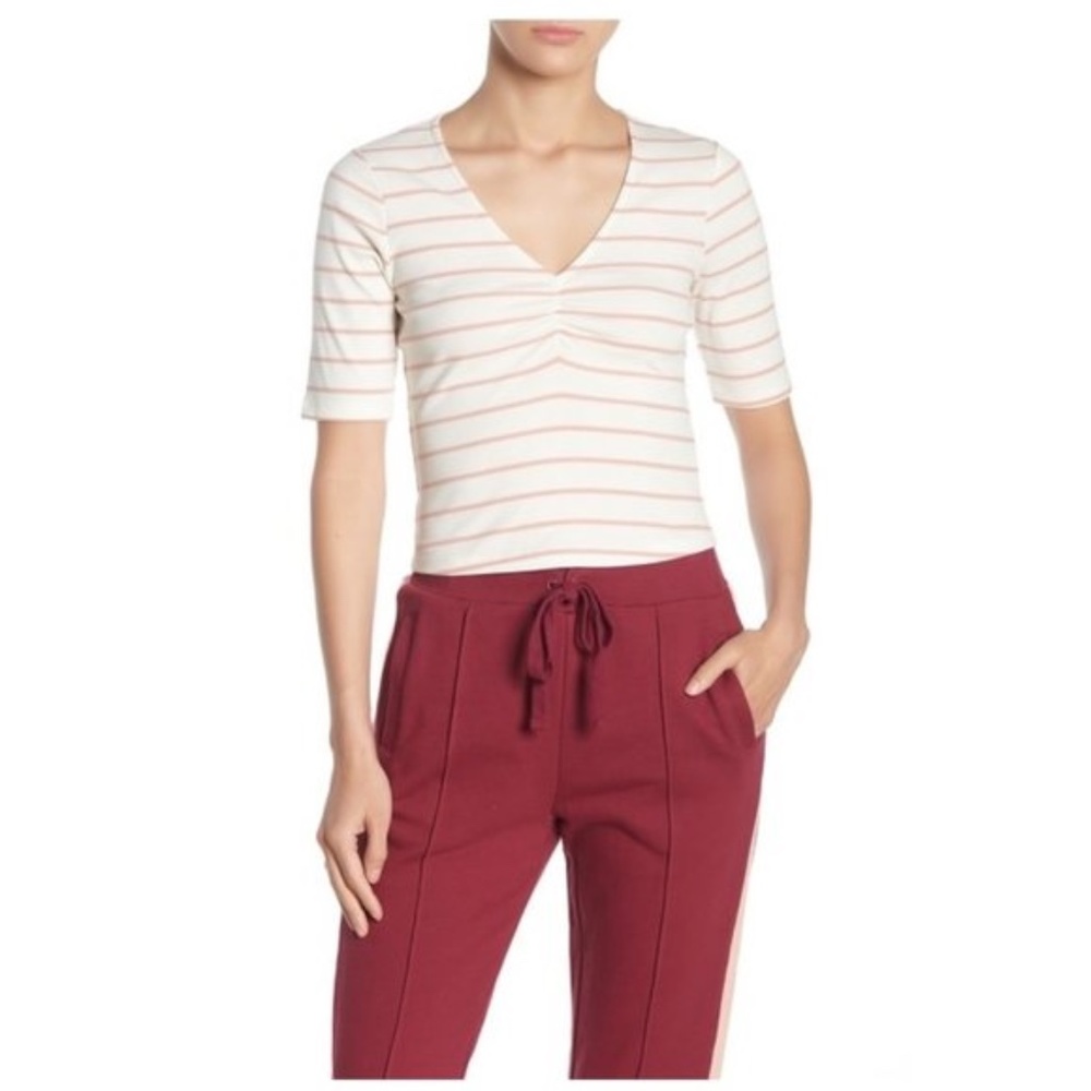 NSR Nadia V-Neck Striped Knit Top